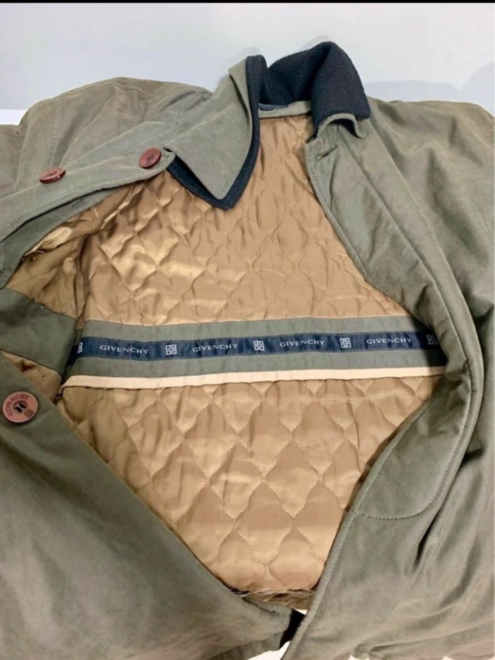 Givenchy Olive Green Trench Coat with Tan Quilted Lining